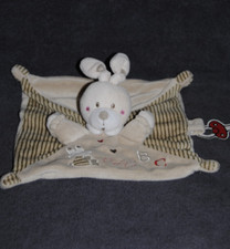 ?Doudou Plat Lapin Beige ABC NICOTOY SIMBA TOYS KIABI Rayé Attache Tétine TTBE