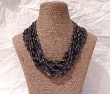 Collier multi rang ancien en argent massif, améthyste et péridot