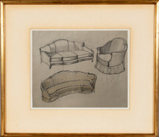 DESSIN DE MOBILIER DE DECORATEUR DES ANNEES 1930 DLG DE JULES LELEU (65)