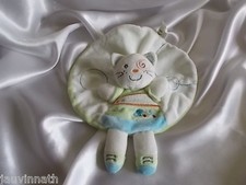 Doudou chat rond, blanc, broderie voiture, Nicotoy