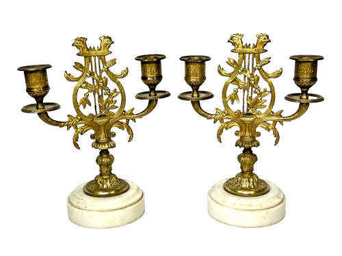 Paire bougeoirs bronze - paire,
