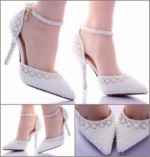 Escarpins blanc perles mariage - escarpins,