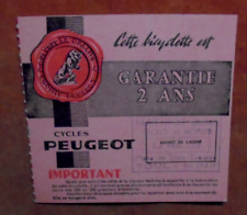 Document Bicyclette Peugeot Carte garantie Julien Mathiot Cycles Motos TOUL 1966