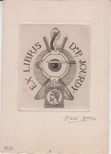 Ex-libris Docteur P. JOURDY, ophtalmologiste, gravé par Paulette COLIN-GURY 1950
