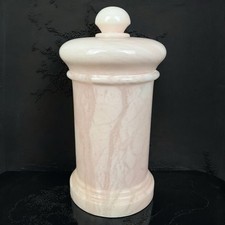 Ancien pot apothicaire en albâtre rose avec couvercle vintage