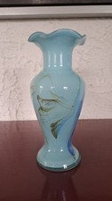 Vase vintage en verre soufflé bleu opalin – décor marbré – style Murano –...