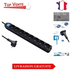 Bloc Multiprise Noir 8 Prises, Interrupteur et Câble 1,5 m - Idéal Intérieur