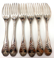 🇫🇷 Guillaume DENIERE 6 fourchettes en argent massif Minerve XIXe siècle 510 g