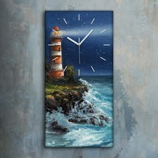 Horloge décorative sur toile 30x60 Peinture Côte Océan Vagues Phare Art Décor