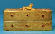 6" ancienne chinoise cuivre 24K doré rouge gemme classiques Scroll Sculpture