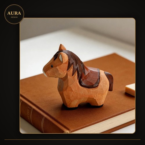 Statue cheval bois - statue, en