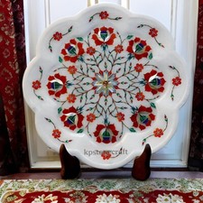 Plaque d'incrustation de marbre blanc | Art mosaïque floral fait main | Pierr...