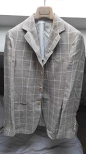 GAIOLA Napoli Beige Windowpane Linen Jacket Size 48 EU