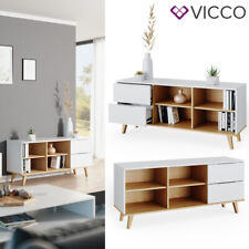 Commode Nautica, buffet bas, blanc, chêne, bahut, meuble, tiroir Vicco