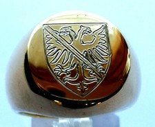 Grosse chevalière acier doré gravée avec votre blason familial tailles 8 a 13