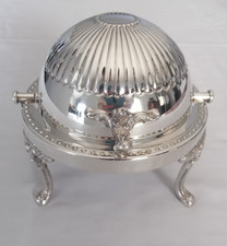 présentoir à caviar tripode ou beurrier à dôme basculant en métal argenté