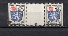 bande 2 timbres occupation française en Allemagne 1945 armoiries de la Sarre