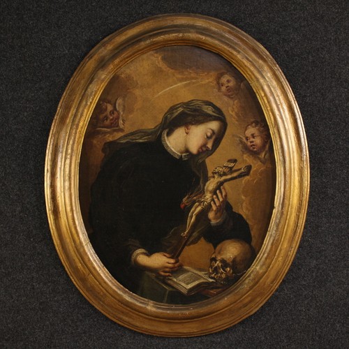 Ancien tableau oval - huile, sur