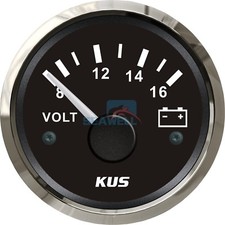 KUS Marine Voltmètre Jauge Bateau Batterie Tensionmètre Lunette Acier 8-16V