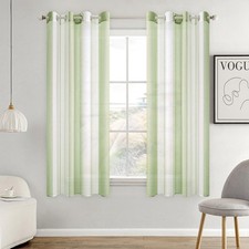 Rideaux Voilage à Rayures Blancs et Vert Clair Voilages Intérieurs avec Oeill...