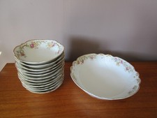 Service À Salade De Fruits en Porcelaine de Limoges décor floral liseré doré """