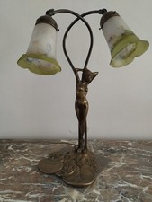 Lampe à poser Art Nouveau 2 feux tulipes pâte de verre Noverdy