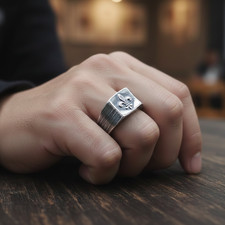 Chevalière Fleur de Lys Argent 925 Vieilli – Bague Royale Mixte – Tailles 58/ 64