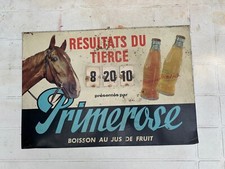 ANCIENNE PLAQUE PUBLICITAIRE DE MARQUE PRIMEROSE RESULTAT DE TIERCIE EN TOLE