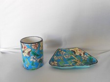 EMAUX LONGWY MAGNIFIQUES COUPELLE CENDRIER ET SON PYROGENE :1888 PARFAIT ETAT