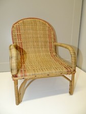 -PETIT FAUTEUIL de POUPEE ou POUPON en OSIER Tressé VINTAGE JUS DE GRENIER JOUET