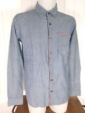 Chemise western Jeans léger coton bleu revers rose EDWIN Jones shirt M 38/40