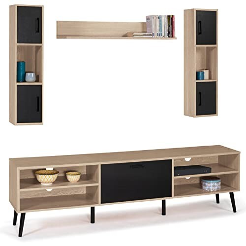 Ensemble meubles bois noir - tv,