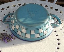 1 ANCIEN PETIT POELON POELE EMAILLEE LUSTUCRU BLEU CIEL ET BLANC DINETTE ENFANT
