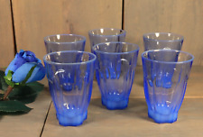 6 Verres à Eau Orangeade Gobelet Vintage en Verre Opalescent Opaline ARC Bleu
