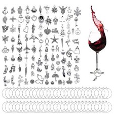 100 PCS Breloques pour verres à vin Anneaux Charme Creoles Verre à Vin Breloq...