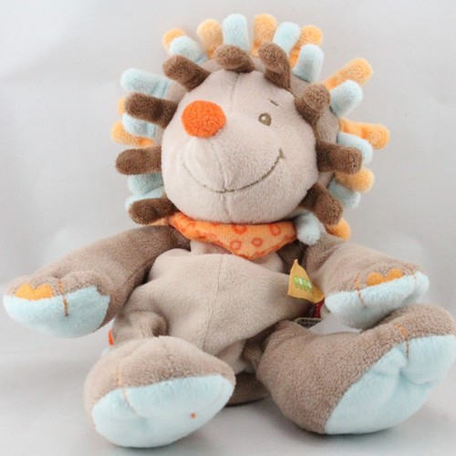 Doudou hérisson marron bleu