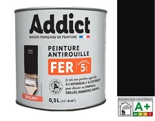 Peinture fer glycéro antirouille noir brillant 0.5L ral 9005 ADDICT décoration p