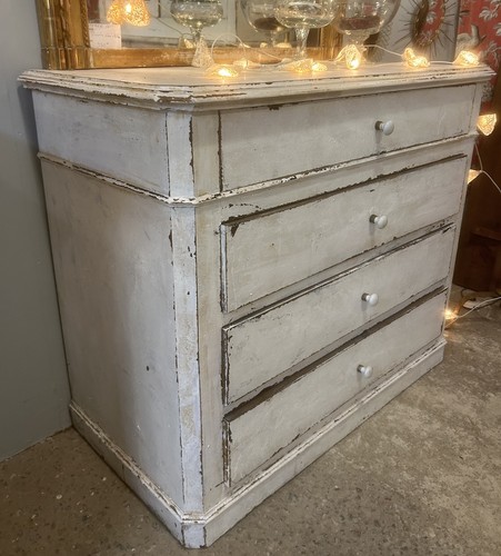 Commode patiné blanche ancien - commode,