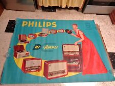 GRANDE AFFICHE ANCIENNE 1957 RADIO TOURNE DISQUE PHILIPS 160 cm x 118 cm .