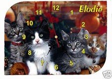 horloge pendule murale chat  prénom texte au choix réf F 26