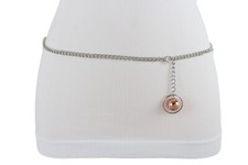 Femme Argent Métal Chaîne Boutons Étroit Ceinture Sexy Balle Charm Taille Xs S M