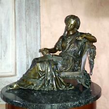 Statue en bronze Mathurin Moreau , Jeune Femme Assise  L:40cm Sapho XIX ème