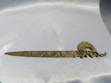 Coupe-papier ouvre-lettre Art Nouveau en bronze sculpté poisson ciselé roses