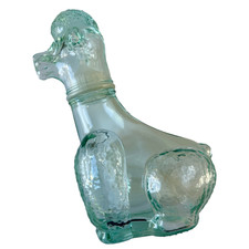 Petite bouteille vintage flacon en verre forme chien caniche kitsch  18.5 cm