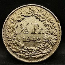 1/2 FRANC 1942 B BERNE ARGENT 835‰ HELVETIA DEBOUT SUISSE / SWITZERLAND SILVER /