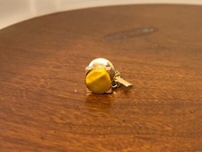 Square Tiger Eye Stone GOLD TIE TACK VTG Mens Hat Lapel RETRO MCM