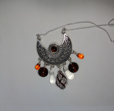 collier verre de Murano, quartz fumé  et chaine en argent création unique