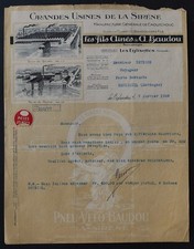 Facture 1929 LES EGLISOTTES Usine de la Sirène BAUDOU  caoutchouc illustrée 132