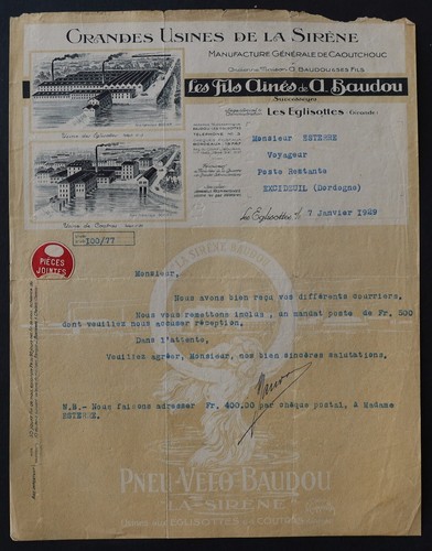 Facture 1929 les eglisottes - 1929,