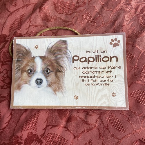 Plaque bois chien papillon - chien, 13
